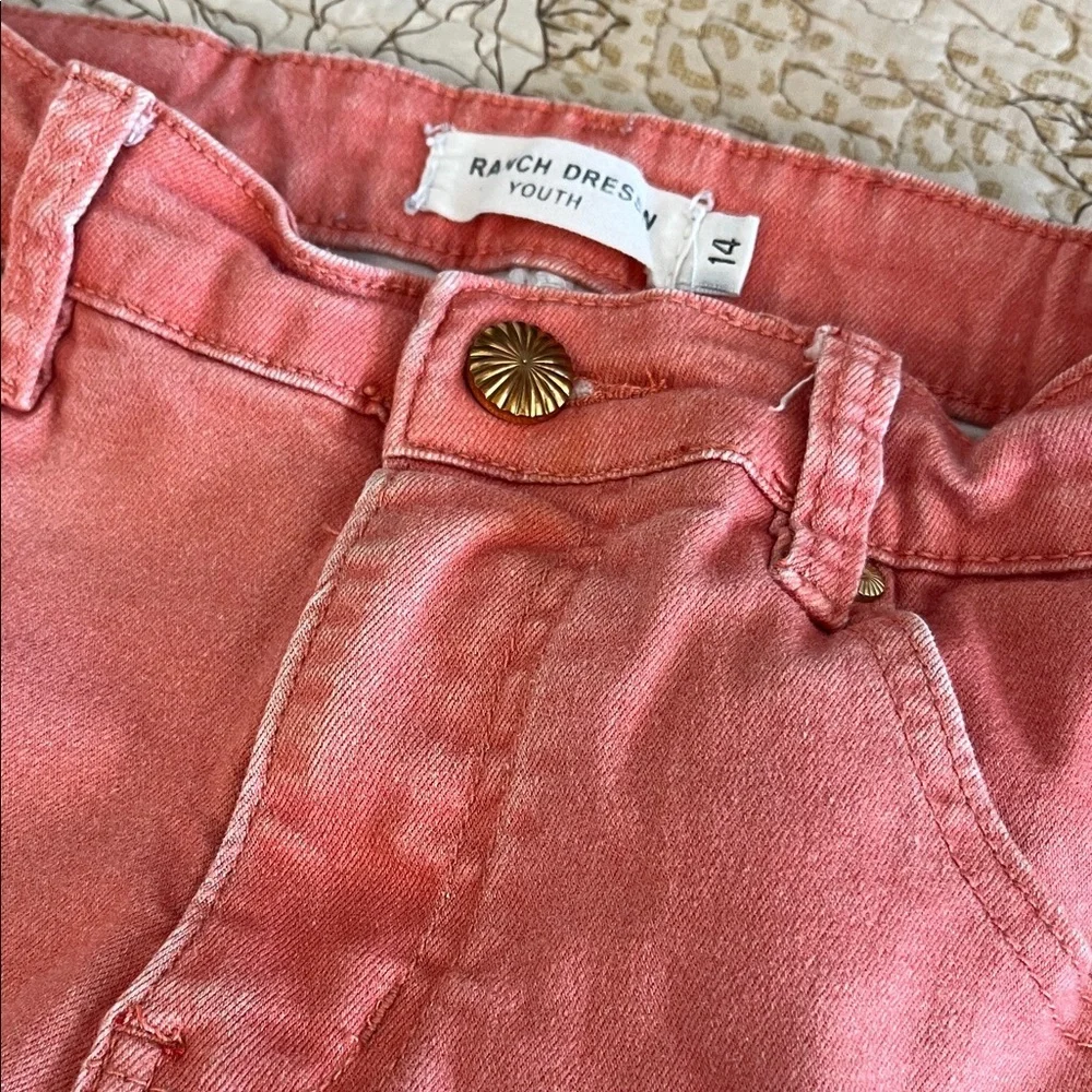 Ranch Dressn Youth  Coral Girls Floral Bell-Bottom Flare Jeans  Size 14 - Picture 4 of 5